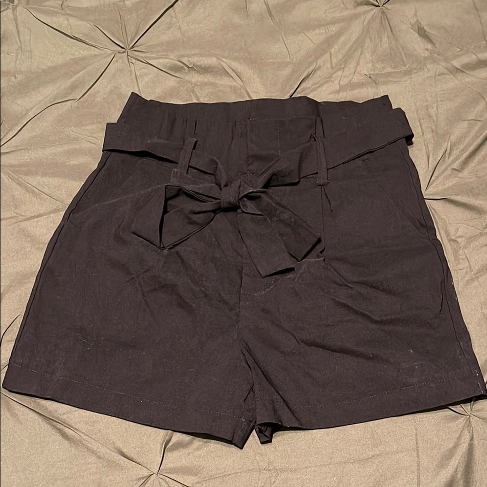 High Waist Black Tie-Waist Shorts